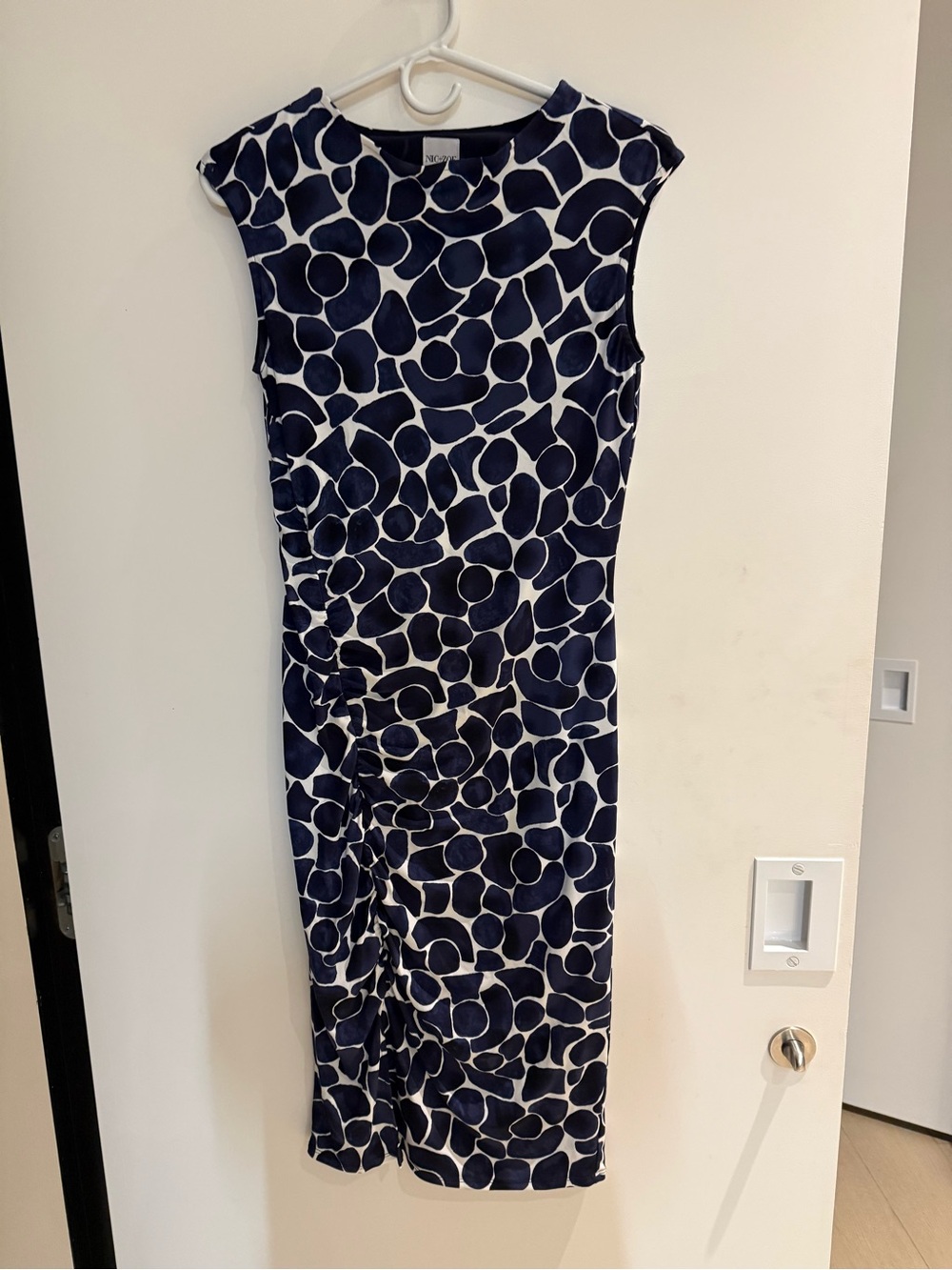 NIC+ZOE Navy and White Printed Cap-Sleeve Midi Dress